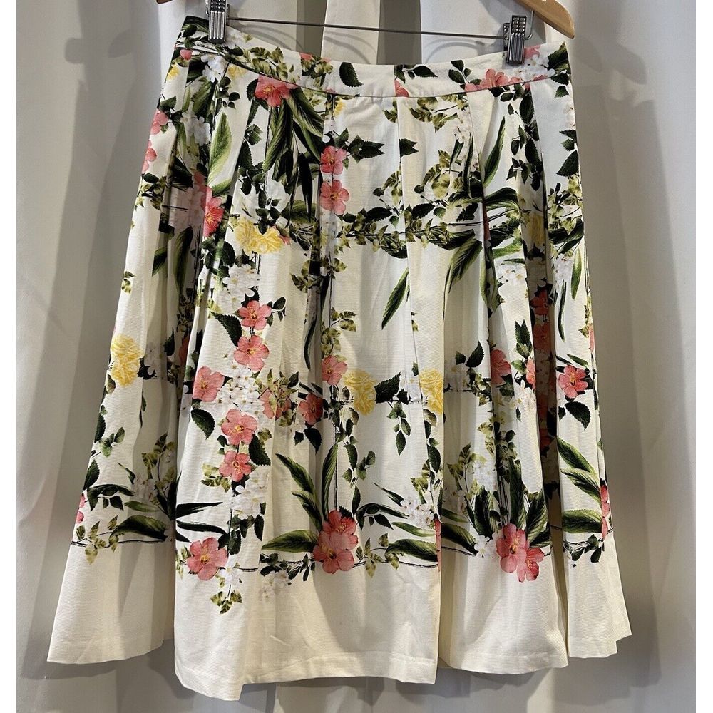 Talbots Floral Pleated A-Line Knee Length Skirt Size 10 Pink White Green Cottage